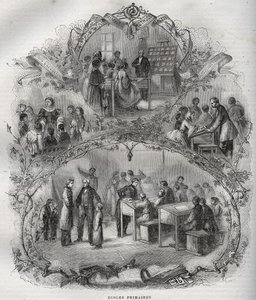 Základní školy ve Francii v 19. století - rytina v - Nová národní encyklopedie od Maurice La Charesta - 1870 - od French School
