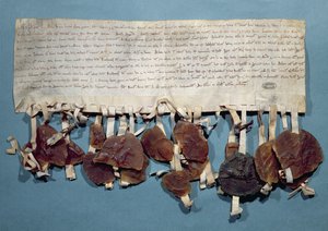 Edikt francouzského krále Ludvíka VIII., kterým se zakazuje praktikování lichvy Židy (inkoust na pergamenu a vosku) od French School