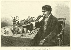 Edison mluví do svého fonografu (rytina) od French School