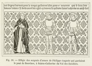 Podobizna seržantů ve zbrani Philippe-Auguste, kteří hlídali most Bouvines v Sainte-Catherine du Val des Escoliers od French School