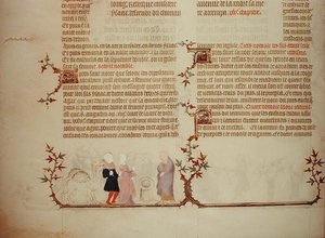 Eliezer představuje Rebeccu Isaacovi z „Bible Jeana de Sy“, kolem roku 1355 (vellum) od French School