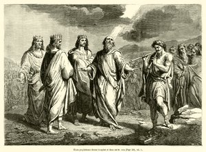 Elizeus prorokuje před Jozafatem a dvěma dalšími králi (rytina) od French School