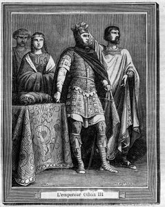 Emperor Othon III (980-1002), německý římský císař Rytina v „Historie papeže-krále-královny-a-císařů v průběhu staletí“ od Maurice Lachatre od French School