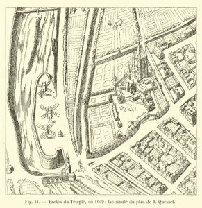 Chrámová ohrada, v roce 1609; faksimile plánu J Quesnela od French School