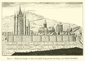 Chrámová ohrada v roce 1610; faksimile rytiny doby od Clauda Chastillona od French School