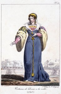 Rytina, dámský kroj ve městě kolem roku 1545. od French School