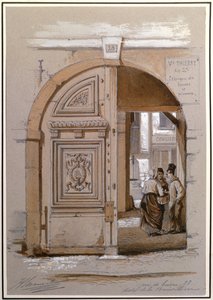 Vchod do hotelu Marquise de Brinvilliers, 28 rue de Bievre, Paříž (křída a kvaš na papíře) od French School