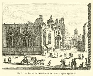 Vchod do Hotel-Dieu v roce 1650; podle Silvestra od French School