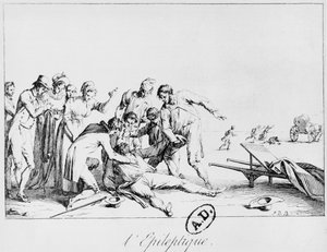 Epileptický záchvat na ulici, kolem roku 1800 od French School