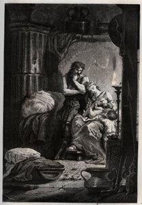 Eponine a její manžel Julius Sabinus (zemřel 78 n. l.) žijí tajně v jeskyni, aby unikli Vespasianskému císaři (9-79) - Sabinus a jeho manželka Eponine, ukrytí v jeskyni - rytina z „“ L