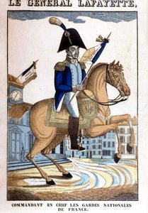 Jezdecký portrét generála La Fayetta (Lafayette), vrchního velitele Národní gardy Francie od French School