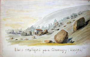 Erratic Blocks poblíž Giromagny v oblasti Vogéz (akvarel na papíře) od French School
