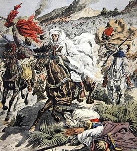 Útěk sultána Abda Al-Azíze z Maroka, titulní ilustrace z Le Petit Journal, 6. září 1908 od French School