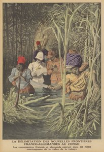 Stanovení hranice mezi francouzským a německým územím v Kongu (barva litho) od French School