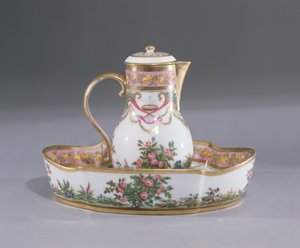 Konvice a umyvadlo, vyrobené v Paříži (porcelán)