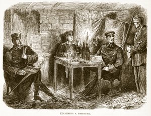 Vyšetřování dezertéra, ilustrace z Cassellovy Historie války mezi Francií a Německem, 1870-1871 od French School