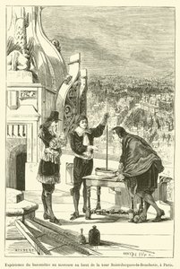 Zkušenost s rtuťovým barometrem na vrcholu věže Saint-Jacques-la-Boucherie v Paříži (rytina) od French School