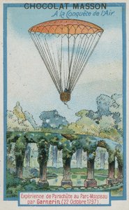 Experimentování s parašutismem v Parc Monceau od Andre-Jacquese Garnerina (22. října 1797) od French School