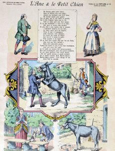 Fable de La Fontaine „Osel a malý pes“. Obrázek Epinal-Pellerin od French School