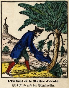 Bajky de La Fontaine: dítě a učitel. Obrázek Epinal, první polovina 19. století od French School
