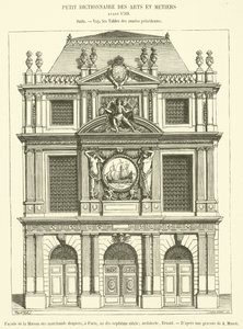 Fasáda Maison des Marchands Clothiers, v Paříži, v sedmnáctém století (rytina) od French School