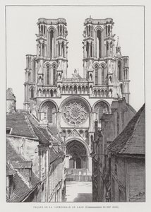 Fasáda laonské katedrály, začátek 13. století (litho) od French School