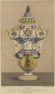 Vodní fontána Faience de Rouen s rameny domu Montmorency-Lucembursko od French School
