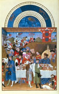 Faksimile ledna: banketová scéna bratří Limbourgů, z Tres Riches Heures du Duc de Berry (originál viz 8433) od French School