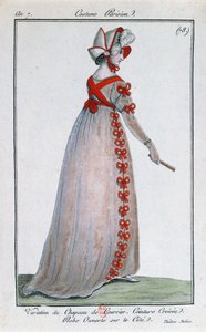 Módní návrh pařížských dámských šatů, kolem roku 1799 od French School