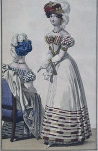 Módní talíř, Paříž, ilustrace z Le Petit Courrier des Dames, kolem 1820 (barevná rytina) od French School