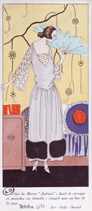 Módní talíř s vějířem z peří, z knihy Art, Gout, Beaute, 1921, (pochoárový tisk) od French School