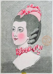 Módní talíř od LArt de la Coiffure de Dames, Sieur Legros, vydaný v Paříži 1767 od French School