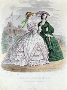 Módní pařížské dámy u moře, 1861 (barevná rytina) od French School