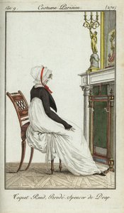 Módní žena sedící před krbem od French School