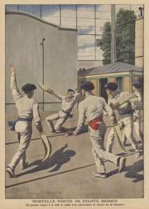 Smrtelná nehoda při hře baskické peloty (barevné litho) od French School