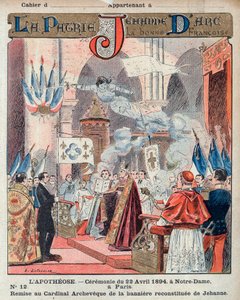 Svátek na počest Johanky z Arku v Notre-Dame v Paříži. Požehnání praporu - Z ochranného pouzdra na učebnice, konec 19. století - ilustrace E. Letellier - Slavnost 22. dubna 1894 a notre dame de Paris - představení archaickému ca. od French School