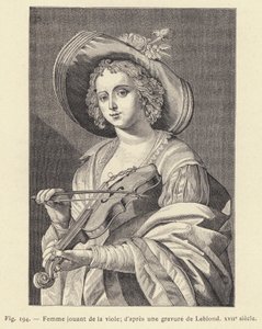 Žena hrající na violu, podle rytiny od Leblonda, 17. století (rytina) od French School