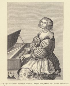 Žena hrající na cembalo, podle rytiny od Leblonda, 17. století (rytina) od French School
