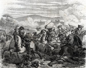 Ferdinand de Marsin smrtelně zraněn v bitvě u Turína 1706 (rytina) od French School