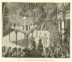 Ohňostroj se odehrává v Palais-Royal v roce 1644 od French School