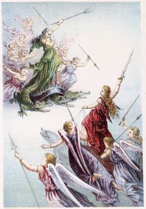 Boj mezi zlými a dobrými mořskými duchy – v “”Cesta na dno moře”” od H. de la Blanchère. Paris, ed. Jouvet et Cie, sd. 1880. od French School