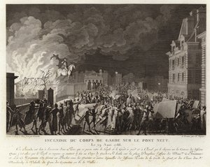 Požár na Corps du Garde na Pont Neuf v Paříži od French School
