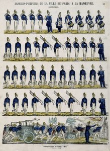 Hasičský sbor města Paříže v manévru - Obrázek Epinal, circa 1852 od French School
