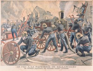 Hasiči bojující s ohněm v papírně v Ballancourt, z Le Petit Journal, 1905 od French School