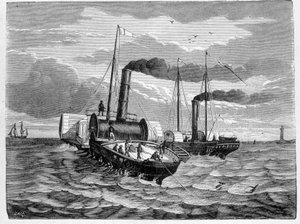 První pokus o instalaci elektrického vodiče z Doveru do Calais (1851) - v „“ Album of Science; věhlasní vědci; Velké objevy “”” 1896. od French School
