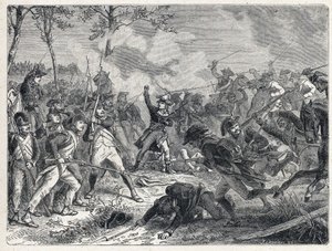 První koalice: Lazarus Nicolas Marguerite Carnot (1753-1823) během bitvy u Wattignies, která se 16. října 1793 postavila proti francouzským jednotkám rakouské armádě. od French School