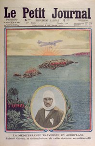 První přeplavba Středozemního moře 23. září 1913 Rolandem Garrosem (1888-1918), ilustrace na obálce le Petit Journal 5. října 1913