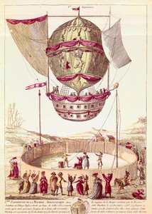 První let horkovzdušného balonu, 22. prosince 1783 v Defsessebruku (Wales) (litografie) od French School