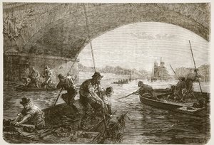 Lov zbraní v Seině, ilustrace z Cassells Historie války mezi Francií a Německem, 1870-1871 od French School