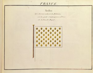 Vlajka prince královské rodiny, z Pavillons des Puissances Maritimes (barevná rytina) od French School